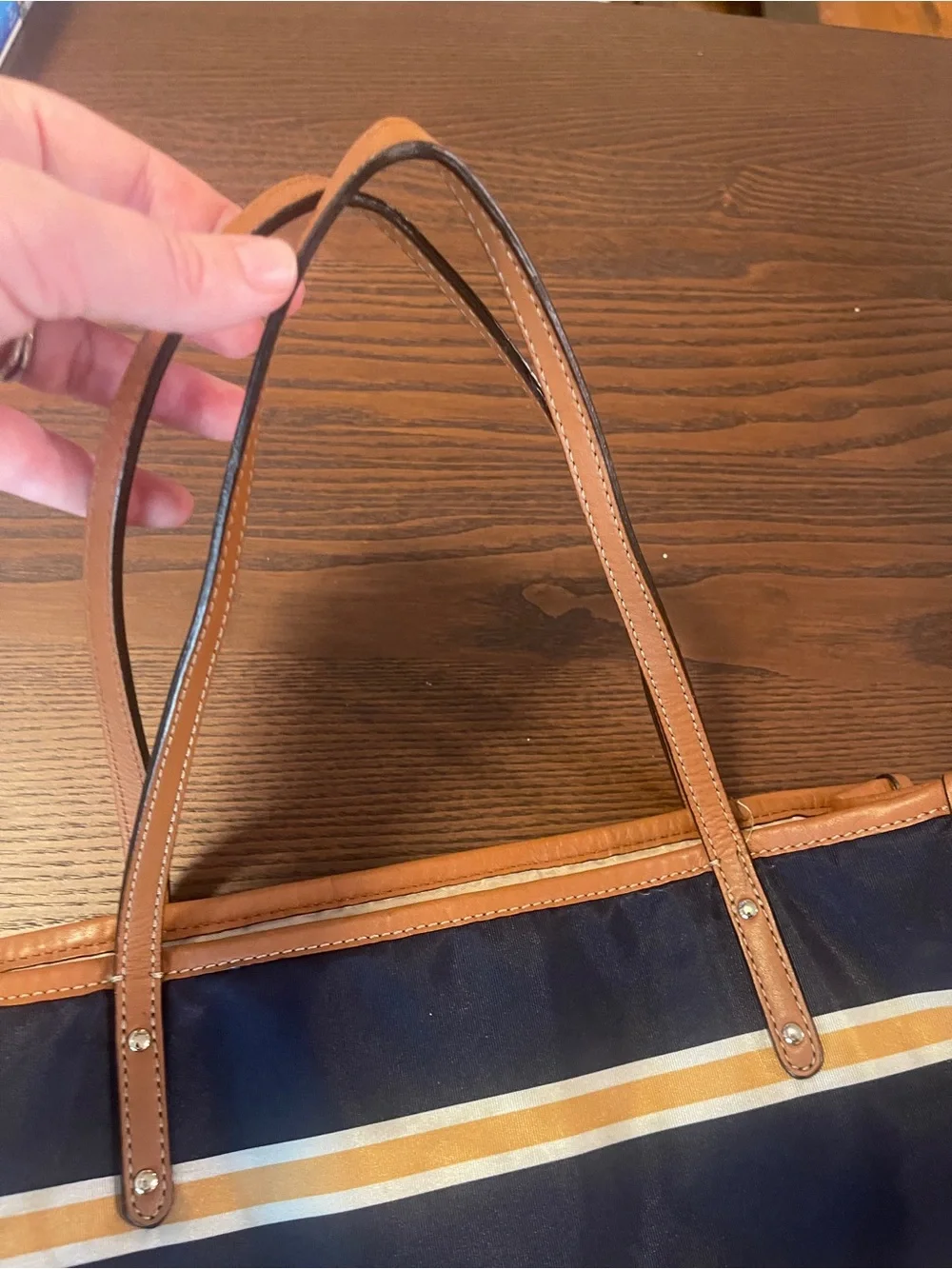 Kate‎ Spade Navy & Tan Striped Tote